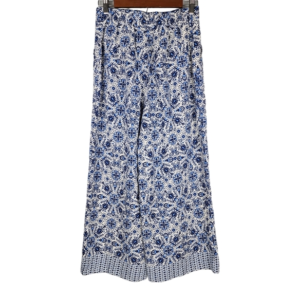 Joie Linen Blend Cropped Pants Boho Blue Print 4 - Picture 2 of 11